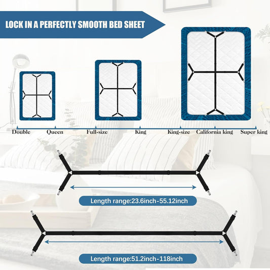 4Pcs Sheet Holders, Adjustable Bed Sheet Holders for Corners Elastic | Sheet Straps Upgrade with Metal Clips Keep Sheet Firm & Tight, Non-Slip Strong for Crib to King Size Bed