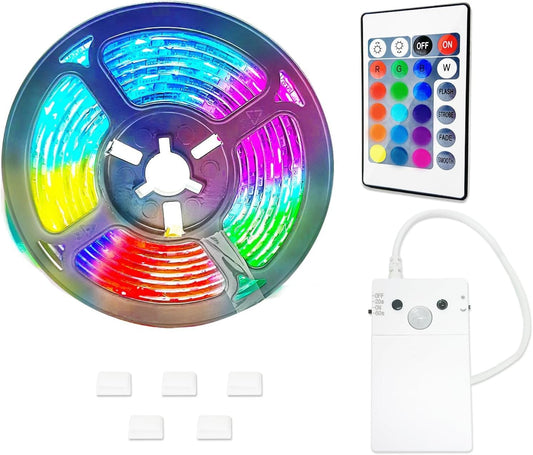 Motion Sensor Strip Lights Battery Operated, 6.6FT Color Changing Led Strip Light Dimmable with Remote/4Modes, RGB & Warm White Light Strip Waterproof for Bedroom Bathroom Cabinet Closet Indoor