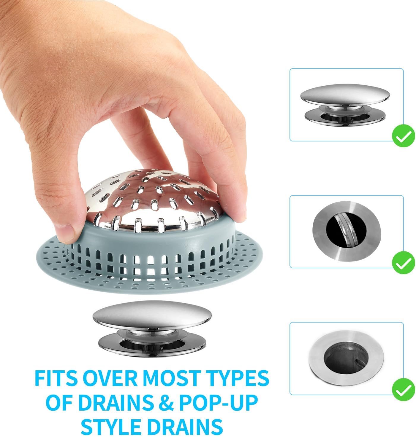 Aluvor Bathtub Drain Hair Catcher Shower Drain Cover Sink Drain Protector | Bathroom Sink & Bathtub Drain Strainer for Pop-Up & Regular Drains, grey