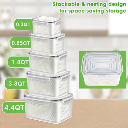 TBMax Fruit Storage Containers for Fridge Organizers and Storage, 4 Pack Large Produce Saver with Airtight Lid & Colander for Berry Lettuce Salad Vegetable Storage, Refrigerator Organizers