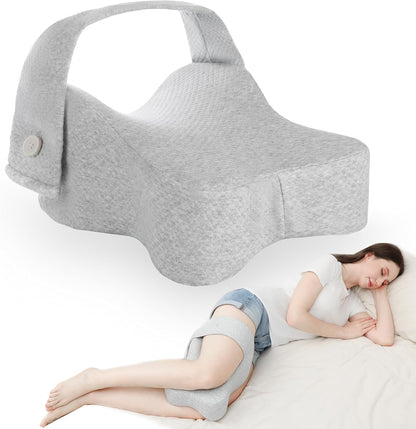 Pregnancy Knee Pillow for Side Sleepers with Strap, Memory Foam Leg Pillow for Sciatica Pain Relief, Hip & Back Support, Alignment Cushion for Pregnant Women, Post Surgery Leg Elevation (Gray)