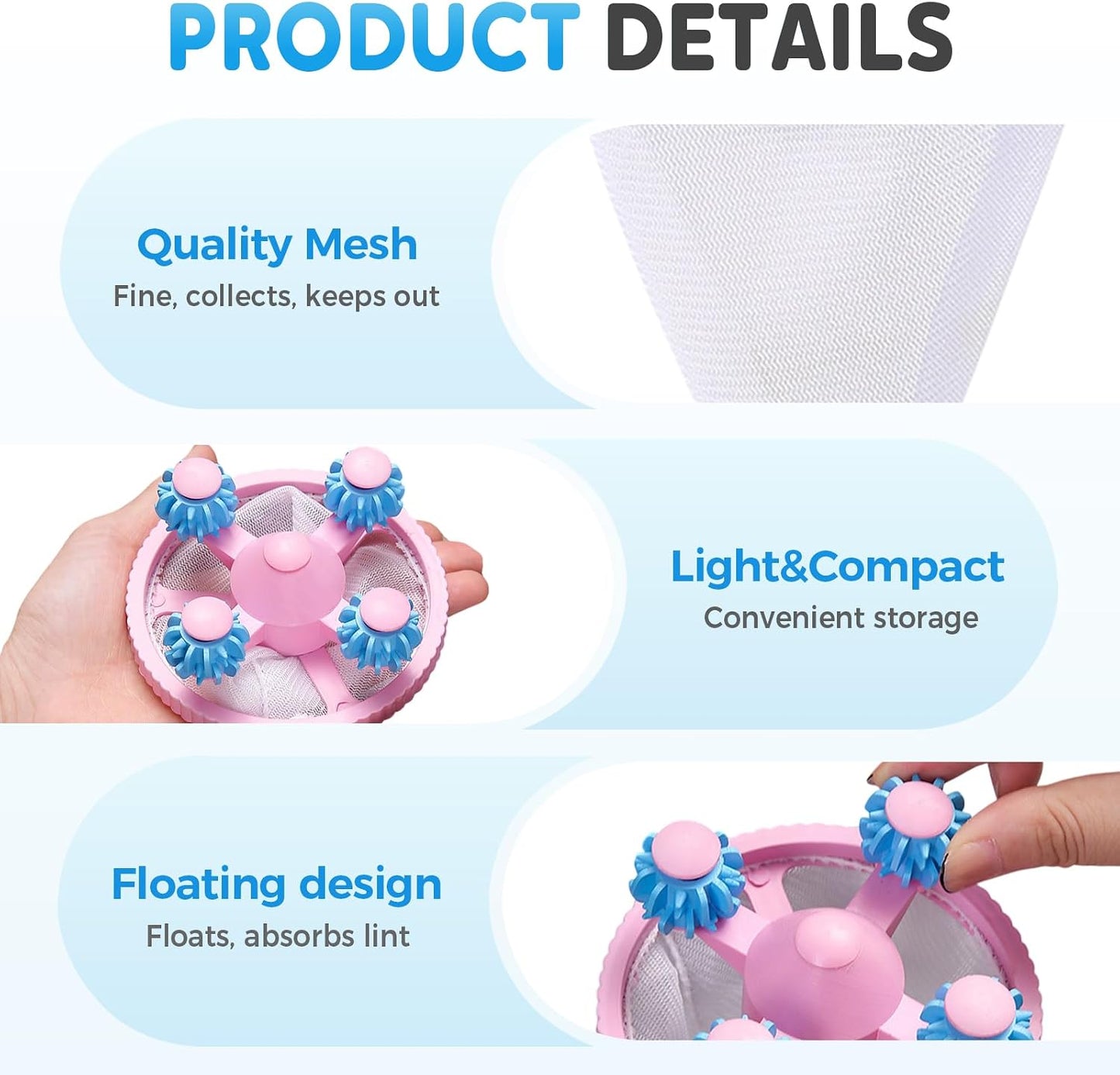 3PCS Washing Machine Hair & Lint Catcher Floating Mesh Bag Reusable | Reusable Floating Laundry Hair Catcher With Double Frame Cone Mesh Design Collects Lint Pet Hair For Cleaner Washing