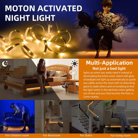 Motion Sensor LED Light Strip Indoor, 2-Pack 9.8Ft, 3000K Warm White