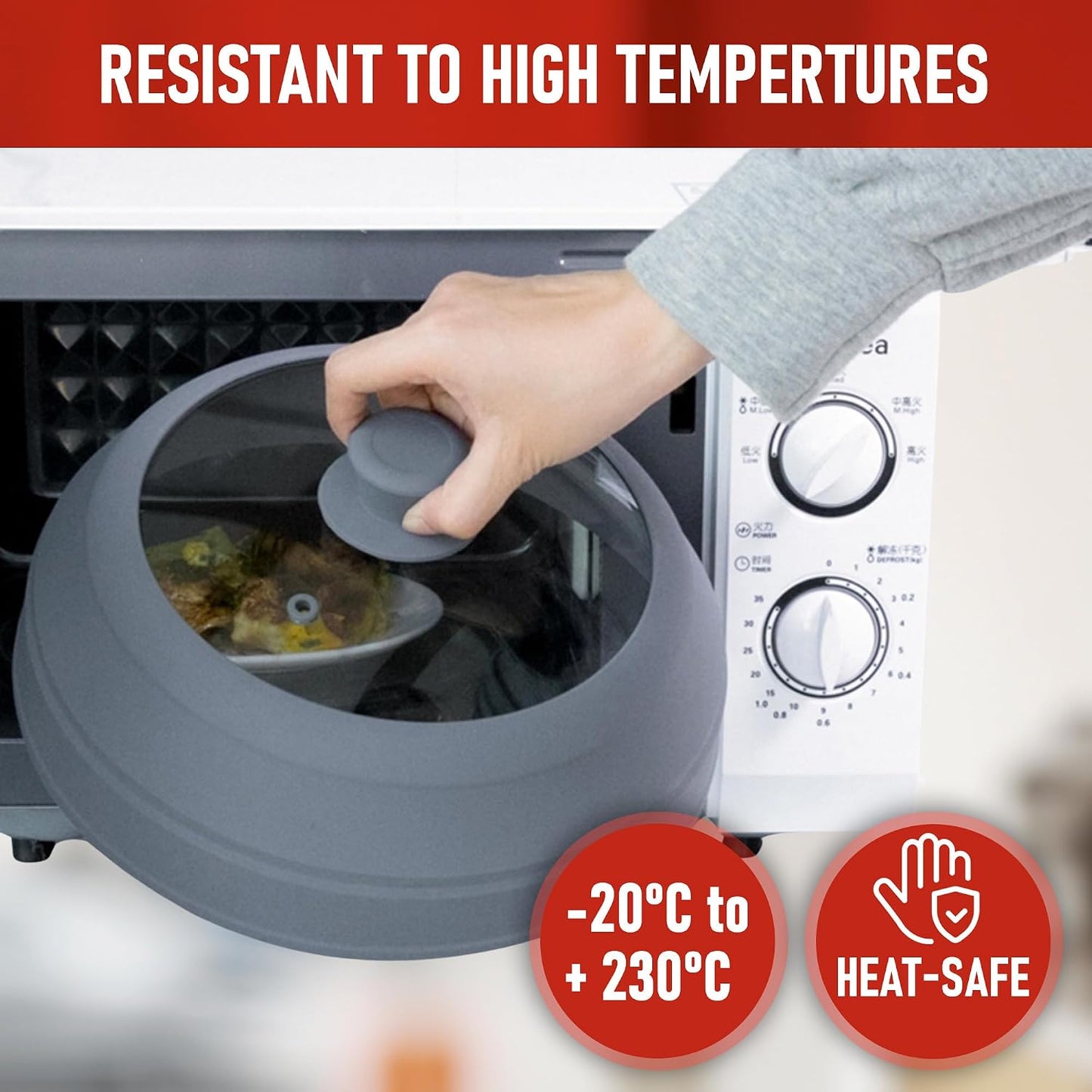 Microwave Splatter Cover Glass for Food - Large 10.8" Tempered Glass & Silicone Lid, Heat Resistant, Splatter Guard with Easy-Grip Handle