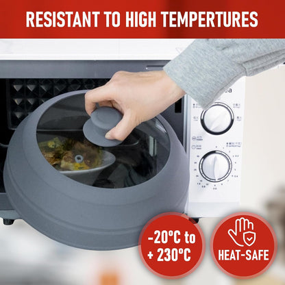 Microwave Splatter Cover Glass for Food - Large 10.8" Tempered Glass & Silicone Lid, Heat Resistant, Splatter Guard with Easy-Grip Handle