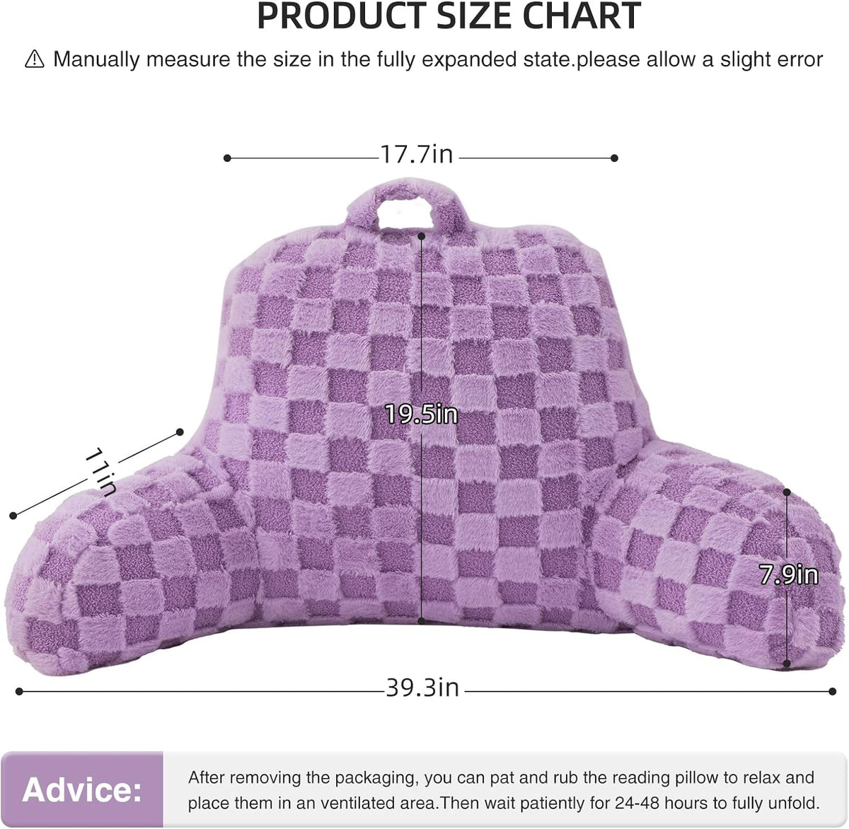Aimuan Reading Pillow Checkered Bed Rest Wedge Backrest Checkerboard Pillow with Arms Back Support for Sitting Up in Bed Cushion Incline Rest Sleeping Snoring Pillow (Beige,Large)