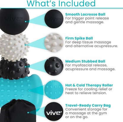 Vive Massage Ball Set (4 Piece) - Plantar Fasciitis Relief Foot Pain Hot