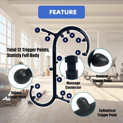 Ergonomic Deep Tissue Massager, Back Cane with 12 Massage Nodes for Neck, Back & Shoulder, Detachable Muscle Knot Relief Tool, Full Body Self Massage for Tension Relief(Black)