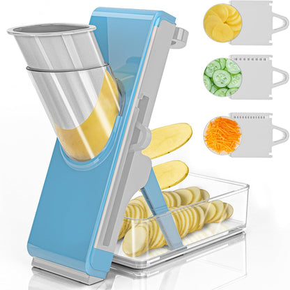 Eletronova Safe Mandoline Slicer for Kitchen, Vegetable Slicer with Container, French Fry Cutter, All in 1 Julienne Slicer for Potato, Thickness Adjustable, Detachable Blade (Green)