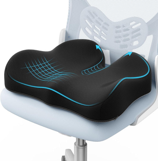 A-Pce Ergonomic Seat Cushion, Non-Slip Seat Cushion for Office Chair, Black | Suitable for Office Chair & Car Seats, Ideal for Long Sitting at Work, Offers Lower Back Pain Relief