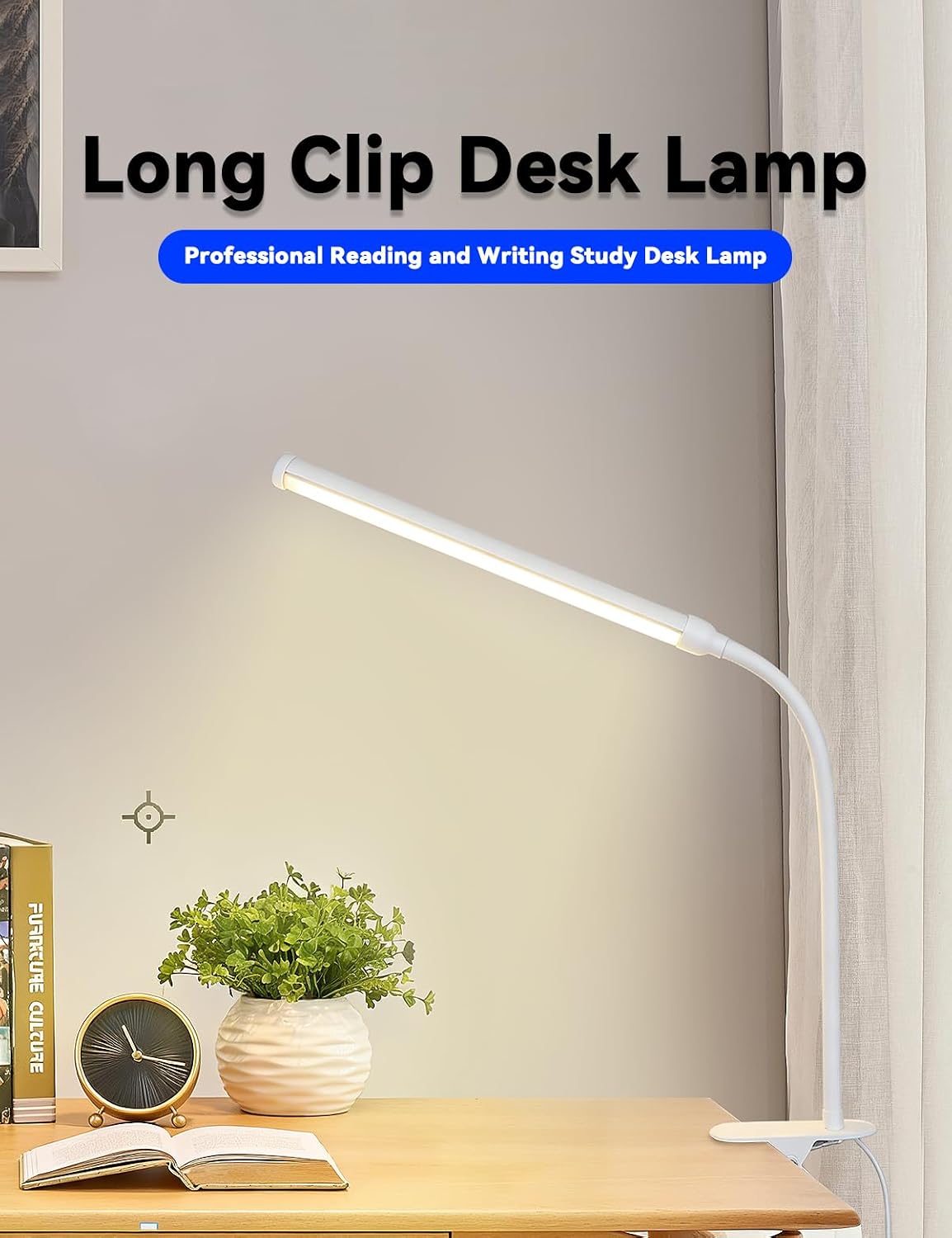 2 Pack LED Desk Lamp with Clamp,Eye-Friendly Clip on Lights for Home Office Study Reading,3 Modes 10 Brightness,Long Flexible Goose-Neck,Swing Arm Architect Task Table Lamps USB Usage