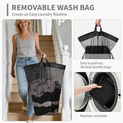 CHICVITA 75L Large Rolling Laundry Basket with Wheels & Wash Bag, Grey | Collapsible design saves space for corner dorms. Removable wash bag for easy laundry transport