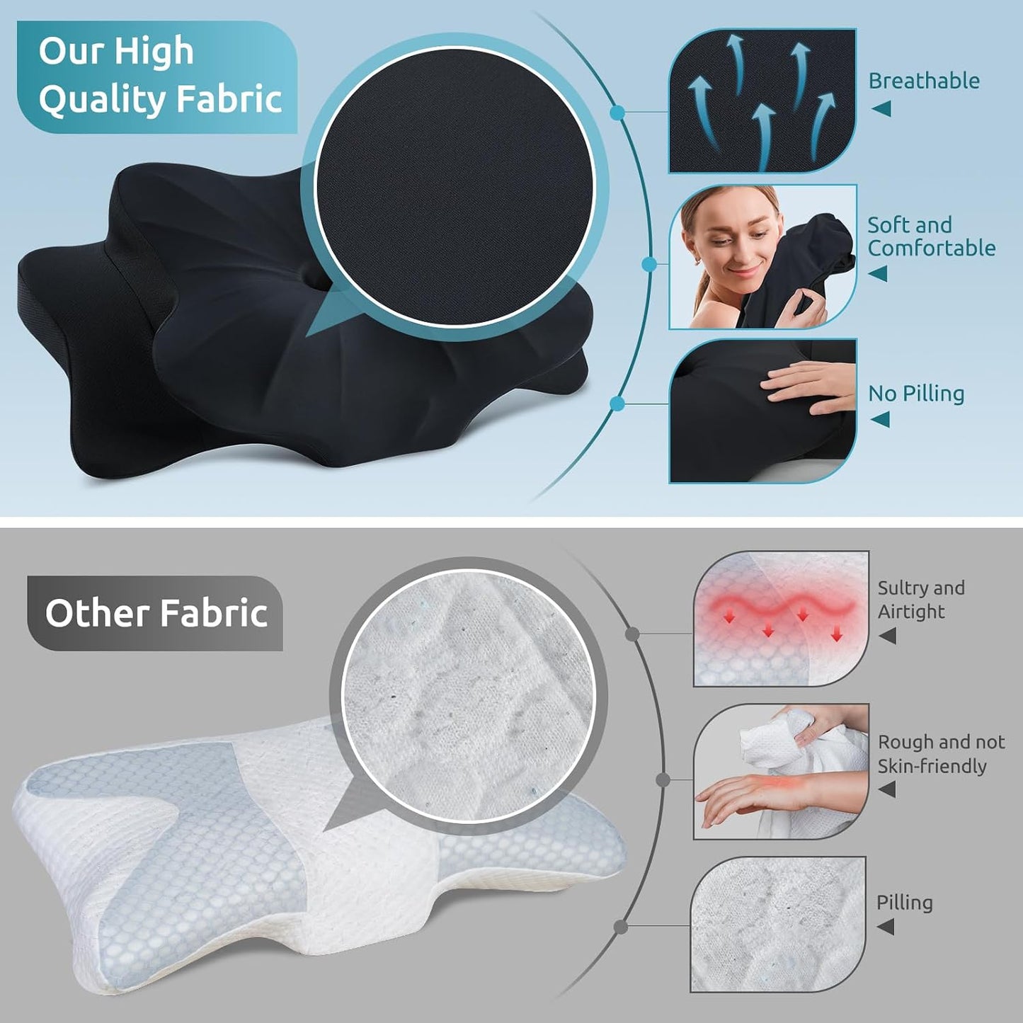 DONAMA Contour Cervical Neck Pillow for Neck Pain Relief | Queen,Ergonomic Dual-Height,Odorless Memory Foam,Side/Back/Stomach Sleepers,Cooling Hypoallergenic Cover,OEKO-TEX Certified