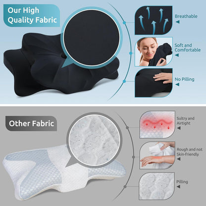 DONAMA Contour Cervical Neck Pillow for Neck Pain Relief | Queen,Ergonomic Dual-Height,Odorless Memory Foam,Side/Back/Stomach Sleepers,Cooling Hypoallergenic Cover,OEKO-TEX Certified