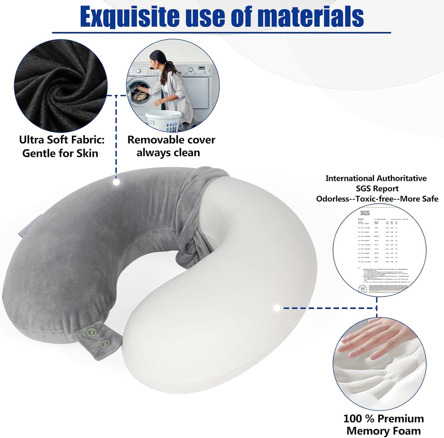 SAIREIDER Travel Pillow 100% Pure Memory Foam Travel Neck Pillow, Airplane Pillow for Traveling、Car、Home、Office，Washable Cover（Black）