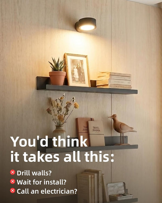 EZVALO LED Wall Mounted Light, 3000mAh Rechargeable Cordless Wall Sconce, Dimmable with Remote & Touch Control, 3 Color Temps, 360° Rotatable for Bedroom, Bedside, Reading(White, 2Pack)