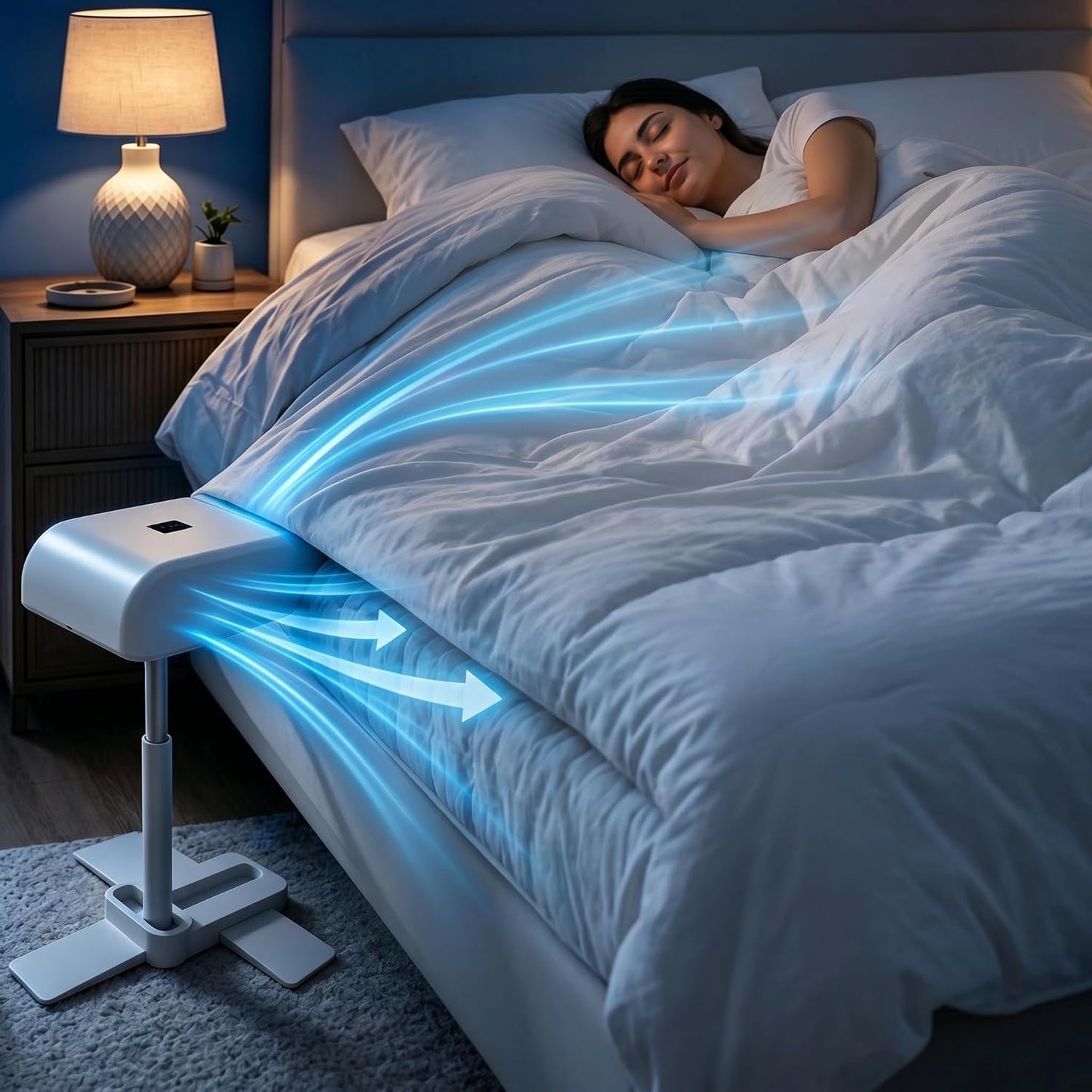 Bed Fan Under Sheets, Rechargeable Bed Cooling System (1Set) | Bed Fans for Cooling and Sleep Under Sheets, Remote Control, 5 Whisper-Quiet Speeds, for Hot Sleepers and Night Sweats