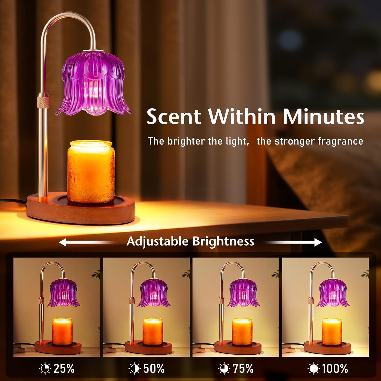 Adjustable Candle Warmer Lamp with Timer - Electric Light Wax Warming | Dimmable, Flameless, Top Melter Heater Melting Heating Height Small Jar Candles Gifts Women Mom Birthday Desk Modern Decor