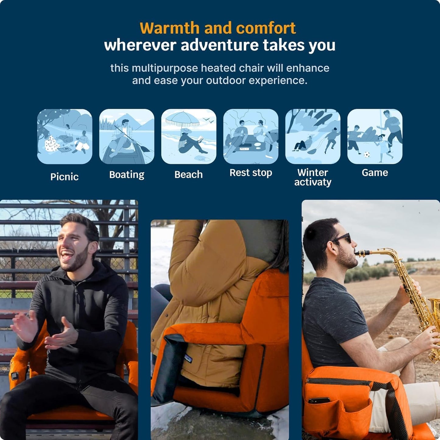 Heated Reclining Stadium Seat for Bleachers – Wide Bleacher Chair with Back Support and Cushion, Armrests, Side Pockets, & Hook – Stadium Seats Chairs for Camping, Kayak, Paddle Board & More