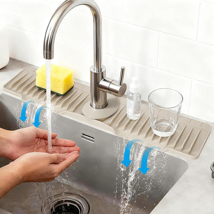 16" Silicone Faucet Mat for Kitchen Sink of The Lastest, Beige | 8° Slope Fast Self-draining, Kitchen Sink Water Splash Guard, Behind Faucet Draining Mat, for Bathroom Kitchen Sink Area