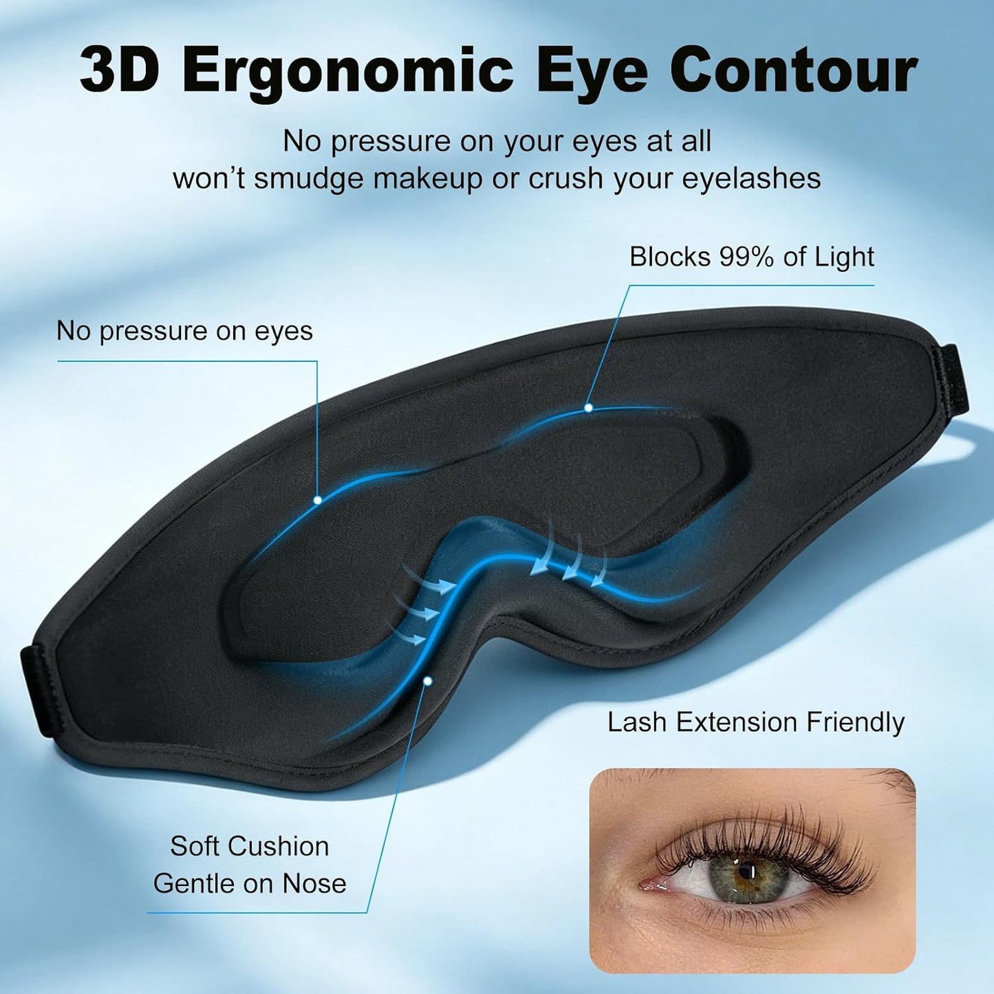 3D Contoured Sleep Eye Mask, Zero Eye Pressure Light Blocking Sleeping Mask, Night Blindfold with Adjustable Strap, Ultra Comfort Eye Shade Cover for Side Sleeper Men Women, Travel (Purple)