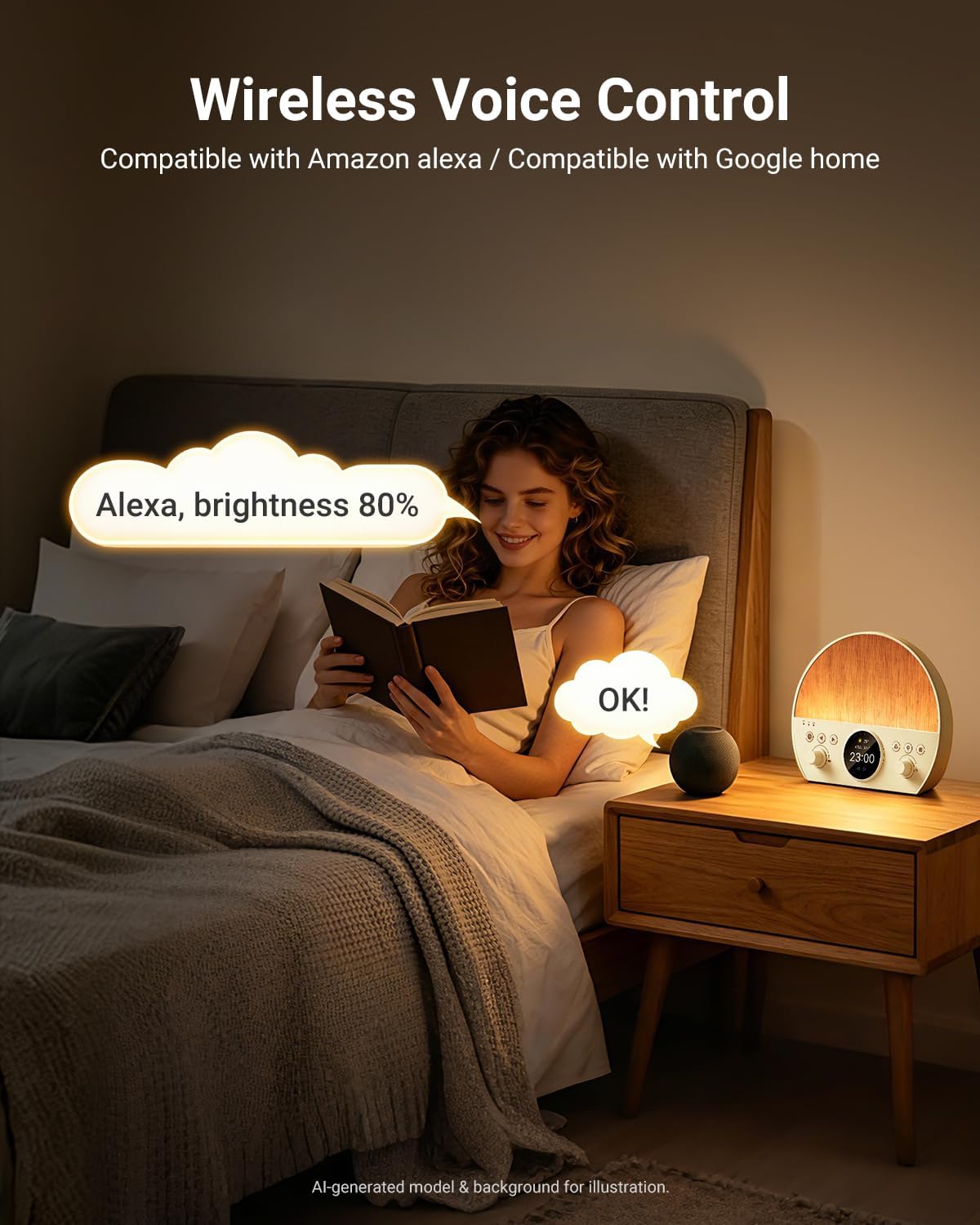 NEEWER NF03 Sunrise Alarm Clock Smart Wake Up Light, AI App Control, Timer | RGB IC W 2700K-6500K Night Reading Lamp, White Noise Sound Machine, Bluetooth Speaker, Compatible with Google Assistant Alexa