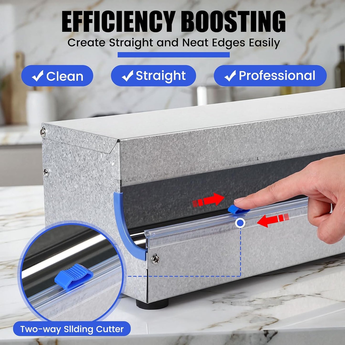 Lounsweer 18 Inch Stainless Steel Plastic Wrap Dispenser with Slide Cutter | with 2 Slide Blades, Fit 9.8"-18" Width Cling Film, Rustproof Manual Wrapper for Household Commercial Food Packaging