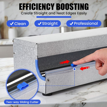 Lounsweer 18 Inch Stainless Steel Plastic Wrap Dispenser with Slide Cutter | with 2 Slide Blades, Fit 9.8"-18" Width Cling Film, Rustproof Manual Wrapper for Household Commercial Food Packaging