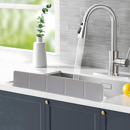 23” Kitchen Sink Splash Guard, OUTFANDIA Silicone Splash Guard with Strong Suction Cups, Flexible Sink Edge Protector for Kitchen/Bathroom, Front/Back Fcaucet, Tool Free to Install