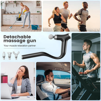 Detachable Percussion Massage Gun, Long Handle Handheld Deep Tissue Massager with 12 Speeds 4 Heads, Electric Muscle Relaxer for Back Shoulder Waist, Suitable for Men Women Athletes Home Gym Workout