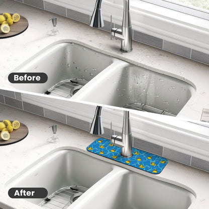 Aquamarine Blue Mexican Tiles Faucet Splash Guard Mat for Kitchen Sink 15x5.5" - Colors B