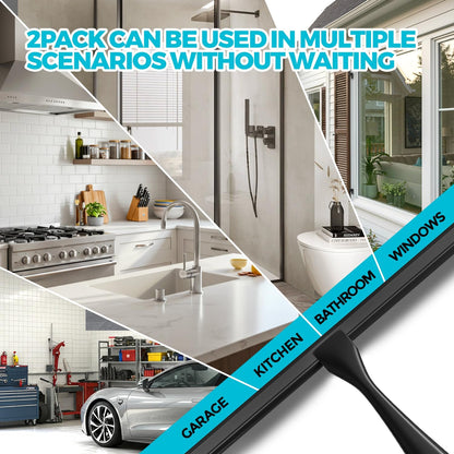 2pcs Shower Squeegee for Glass Doors with Adhesive Hanging Hook Set | 10” Silver, Bathroom Accessories, Window Cleaner, New Home Essentials, Soft Rubber Blade, Metal Handle, Ergonomic Grip