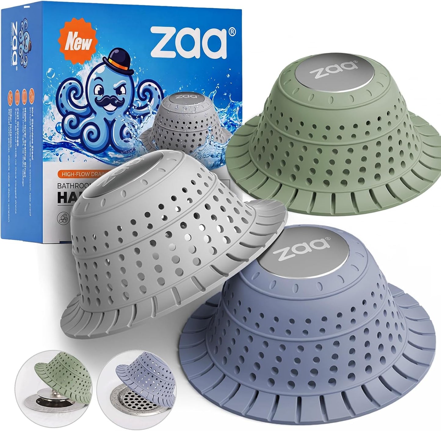 Shower Drain Hair Catcher Bathtub Drain Strainer Sink Drain Protector | Collapsible Pop-Up Drain Hair Catcher, Traps Hair & Prevents Clogs, Easy to Clean, Bathroom Fixture Accessories, Gray