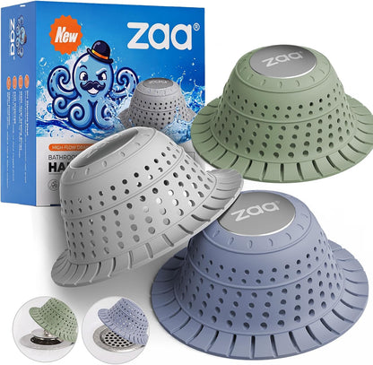 Shower Drain Hair Catcher Bathtub Drain Strainer Sink Drain Protector | Collapsible Pop-Up Drain Hair Catcher, Traps Hair & Prevents Clogs, Easy to Clean, Bathroom Fixture Accessories, Gray