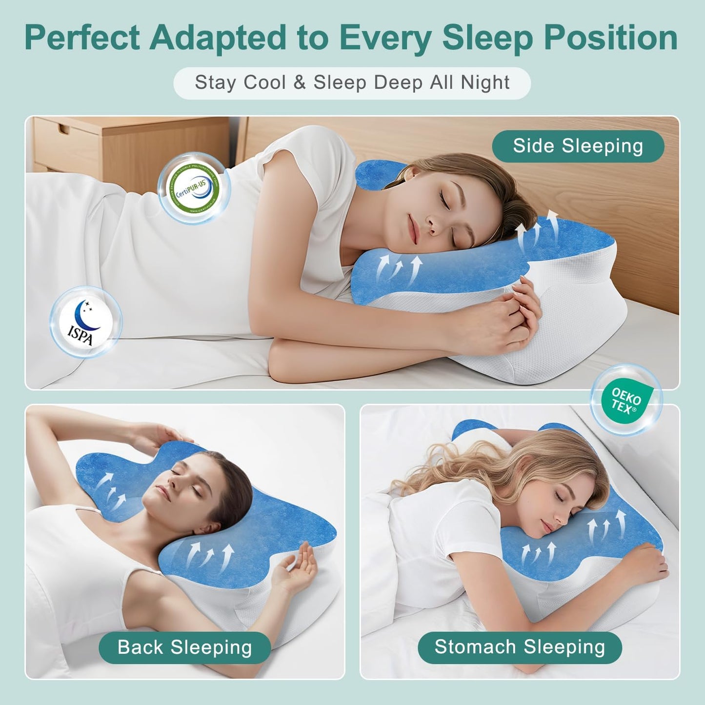 DONAMA Contour Cervical Neck Pillow for Neck Pain Relief | Queen,Ergonomic Dual-Height,Odorless Memory Foam,Side/Back/Stomach Sleepers,Cooling Hypoallergenic Cover,OEKO-TEX Certified