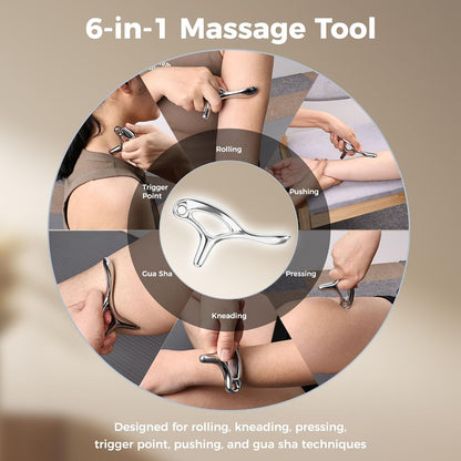 Ranarose Trigger Point Massage Tool for Deep Tissue, Muscle Pain Relief | 6 in 1 Metal Scraper Tool, Fascia Massage Tool for Body Pain & Myofascial Relief, Gua Sha, Thumb Saver & Acupressure Tool