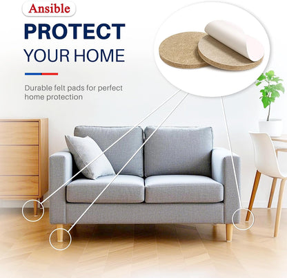 Ansible Felt Furniture Pads Chair Leg Floor Protectors 1" 60PCS | Felt Pads for Hardwood Floors,Self-Adhesive, Reduce Noise and Anti-Scratches,Easy to Install,Beige,Round