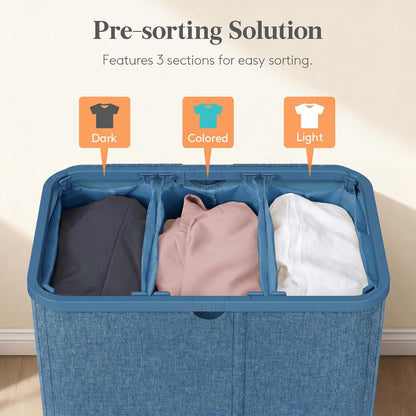 Lifewit 185L 3 Section Laundry Hamper with Lid, Laundry Basket, Beige | Large Foldable Laundry Sorter with 3 Removable Bags, Tall Clothes Hamper for Bedroom and Bathroom
