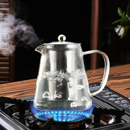 Baalaka Glass Teapot 18.6oz/550ml, Tea Pot with Removable Infusers for Loose Tea, Borosilicate Glass Tea Kettle Tea Maker Stovetop for Camping, Tea Infuser for Loose Leaf Tea Travel | Borosilicate glass tea kettle with infuser; steel strainer for loose