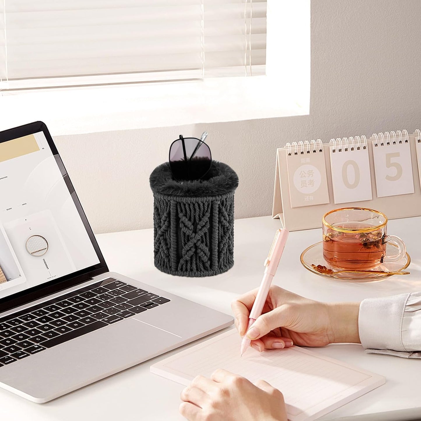 RayLove Glasses Holder for Nightstand, Boho Decor Eyeglass Case, Plush Lined Glasses Holder Stand for Office Desk Organizer