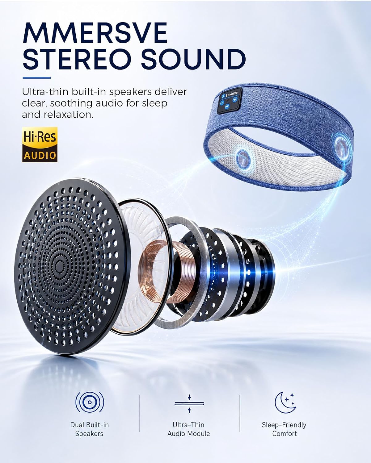 Sleep Headphones Headband, Bluetooth 5.4 Sleeping Headphones for Side Sleepers, Wireless Headband Headphones with Ultra-Thin Stereo Speakers for Sports, Workout, Travel, Meditation