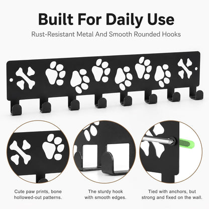 Key Holder Wall Mount & Dog Leash Holder, 8 Hooks 11.81'' × 2.76'' Dog Paws with Dones Design Wall Organizer, Metal Key Rack with Screw Anchors for Entryway, Farmhouse, Kitchen