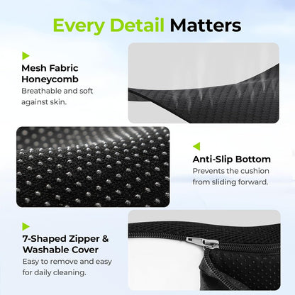 AUVON Ergonomic Donut Pillow Seat Cushion for Hemorrhoid & Back Pain Relief | Thick Memory Foam Chair Cushion with Firm Support for Tailbone, Sciatica, Pregnancy, Thigh Slope Design for Sitting Comfort