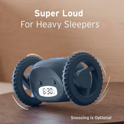 CLOCKY Alarm Clock on Wheels – Loud Rolling Alarm Clock for Heavy Sleepers | Runaway Clock that Jumps & Runs to Wake You Up | Funny Unique Gift for Adults, Teens & Kids Bedrooms (Black)