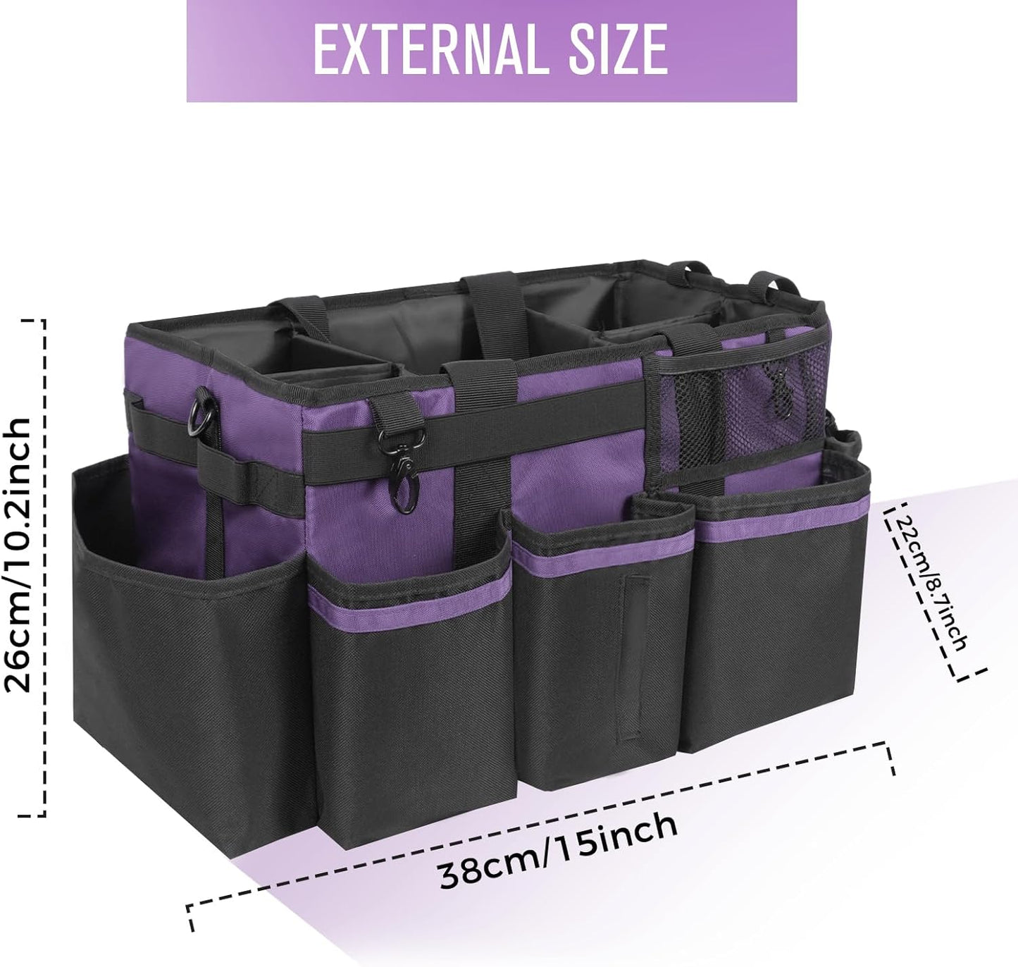 SCAVATA Wearable Cleaning Caddy, Cleaning Caddy Supplies Organizer with Handle & Shoulder Straps for Housekeepers, Under Sink & Car Cleaning Tool Organizers Bag with 4 Foldable Divider (NavyBlue)