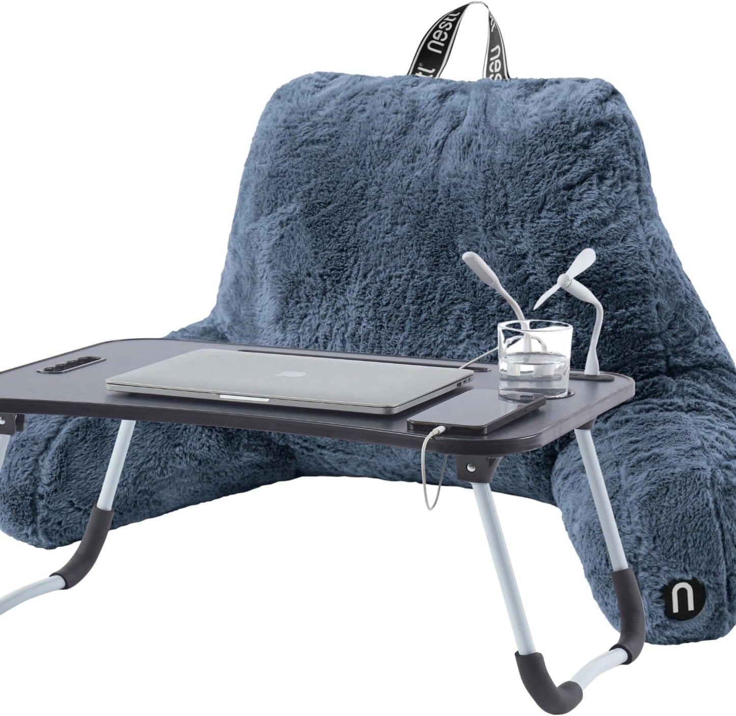 Nestl Fur Reading Pillow with Shredded Memory Foam, Stylish Back Pillow for Bed Sitting Up, Faux Fur Reading Pillows for Sitting in Bed Adult & Kids, Sit Up Back Support Pillow with Arms - Dark Grey