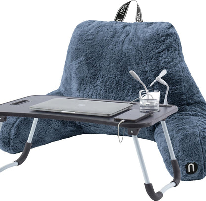 Nestl Fur Reading Pillow with Shredded Memory Foam, Stylish Back Pillow for Bed Sitting Up, Faux Fur Reading Pillows for Sitting in Bed Adult & Kids, Sit Up Back Support Pillow with Arms - Dark Grey