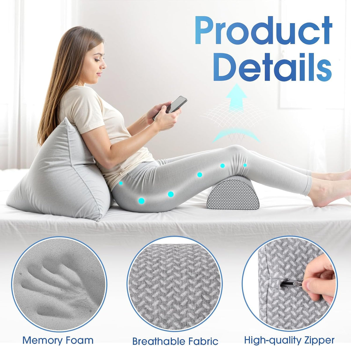 Knee Pillow for Back Sleeping Memory Foam Half Moon Bolster Pillow for Legs