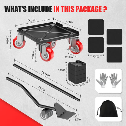 Kavlium Heavy Duty Furniture Dolly,5-Wheel Furniture Movers,5.3 Inch | Carbon Steel Dolly with Lifter Tool and 360° Casters for Moving Sofas,Refrigerators,Cabinets and Other Heavy Furniture.