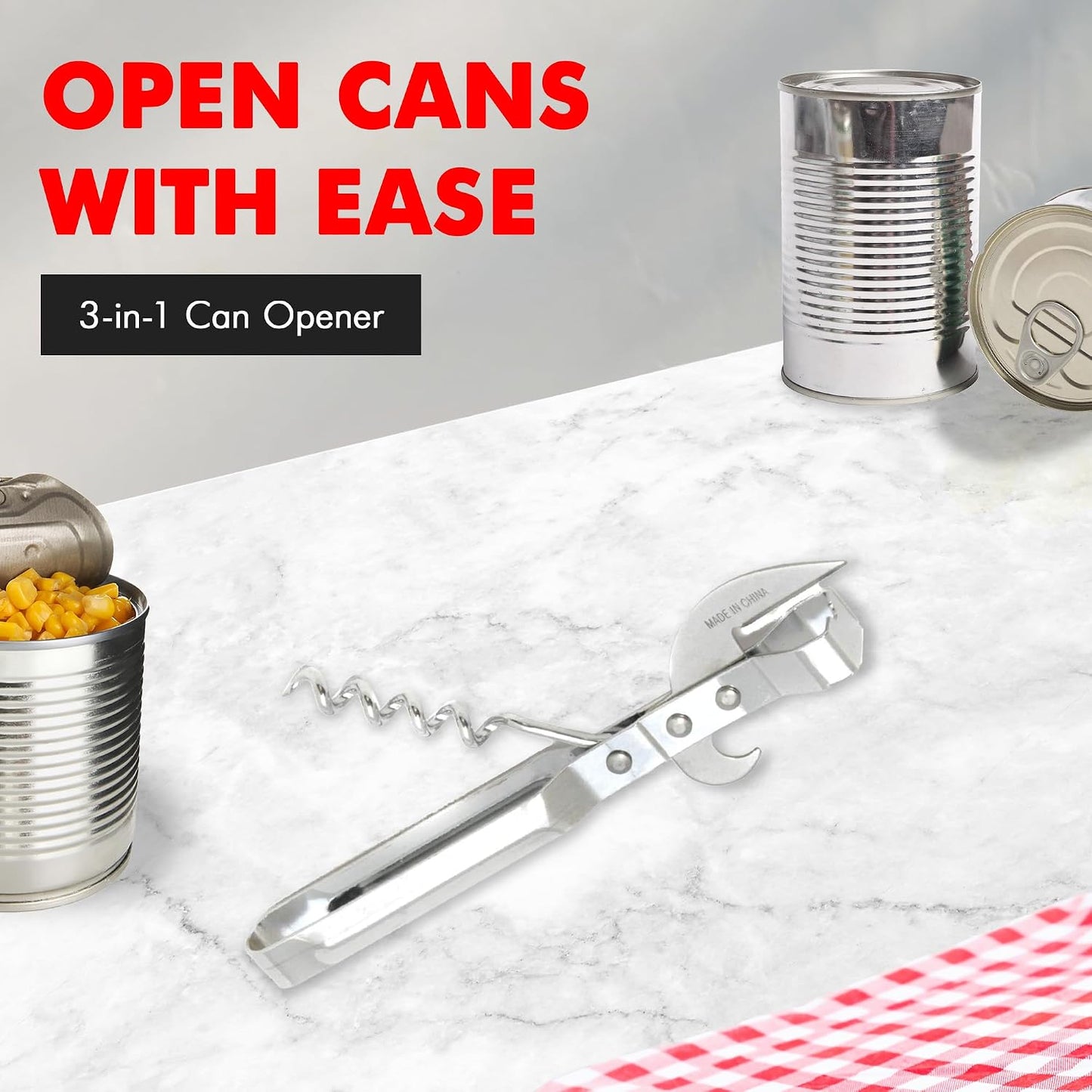 Chef Craft Select Can Opener with Tapper, 6.5 inches in length, Nickle Plated